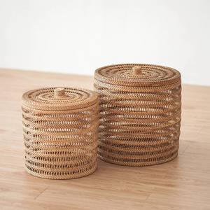 Rattan Bamboo Natural Wood Basket Weaving Handcrafted Baskets <b>with</b> Handle and <b>Lid</b> From Vietnam - Product Image 5