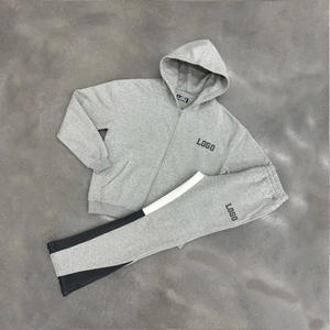 Ensemble sweat-shirt à capuche zippé et pantalon de survêtement évasé en Offre Spéciale Ensembles deux pièces évasés en molleton de coton de haute qualité pour hommes - Product Image 2