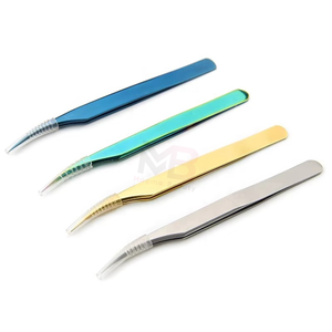Customized High Quality Stainless Steel Eyelash Extension Tweezers Set White Smooth Pointed Sliver Tips <b>Plain</b> Grip - Product Image 5