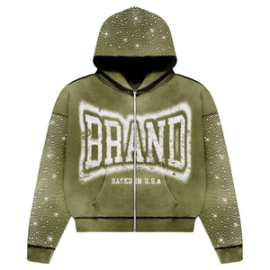 เสื้อฮู้ดแบบมีซิปสำหรับสตรีทแวร์ผ้าคอตตอน100% ซักได้สีปกติทรงพอดีกับพลอยเทียมซีดจาง - Product Image 6