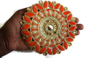 Handmade 2025 Custom Beaded Embroidery <b>Patches</b> Beautiful Golden Orange Heart <b>Applique</b> High-quality Ethnic Wear Canvas Fabric - Product Image 2