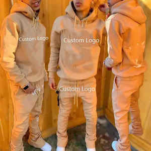 OEM Pull à capuche sérigraphié Polaire Pantalon évasé Ensembles de survêtement pour hommes Puffy Flared Stacked 2 Piece Mens Hoodie Sweatsuit Sets - Product Image 5