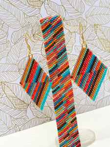 Boho Beaded Earrings with <b>Turquoise</b> Design and Cascading Fringe Glass <b>Beads</b> & Resum Unique Jewelry Gift by MS Handicraft - Product Image 4