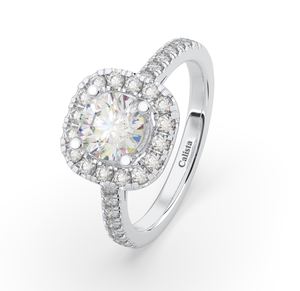 แหวนหมั้นรัศมีทองคำขาว10K แบบกำหนดเองเครื่องประดับอัญมณีชั้นดีชุบโรเดียมหินเพทายสำหรับงานแต่งงาน - Product Image 2