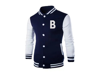 Hot Selling 2025 Custom Logo Unisex University Genuine Leather <b>White</b> and Blue Buttoned Closure Varsity <b>Jacket</b> - Product Image 6
