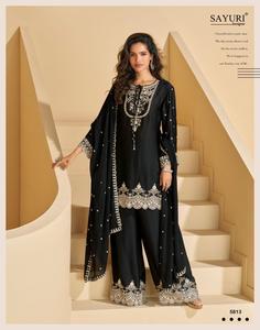 High Quality Premium Real Chinon Silk Indian Pakistani Collection Embroidered Sequence Top <b>Kurta</b>/Kurti Dupatta Set Wedding Wear - Product Image 2
