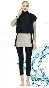 Maillot de bain islamique burkini 2 pièces confortable, respirant, durable et modeste, couleur unie cristalline - Product Image 3