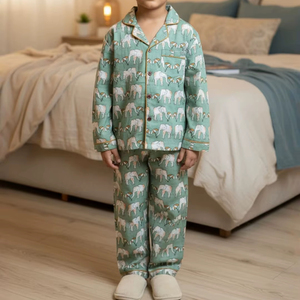Conjunto de Pijama de Dos Piezas de Manga Larga 100% Algodón para Niños, Camisón Infantil, Ropa de Dormir Suave con Estampado de Animales para Invierno - Product Image 1