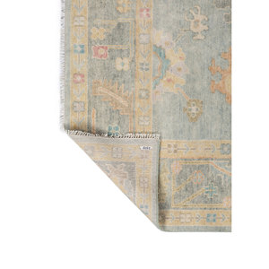 Tapis en laine noué à la main Cyanna Blue 9x12 rectangulaire, motif médaillon abstrait, idéal pour couloir, entrée, chambre à coucher Pkwl-977 - Product Image 5