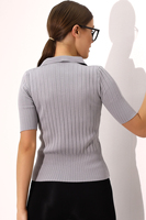 Blusa de punto con cuello Polo para mujer, camiseta de manga corta elástica elegante y cómoda de verano transpirable, servicio OEM personalizado