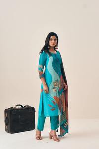 Nouveau 2024 dernière tenue à feuilles persistantes meilleur pantalon Kurti en soie de tissu de Viscose pure et Dupatta avec travail à la main lourd femme exportateur de mode - Product Image 4