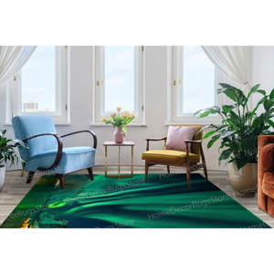 Alfombra con Estampado de Paisaje Aurora: Diseño de Luces del Norte para Decoración de Casas de Campo Modernas, con Pelo Suave - Product Image 2