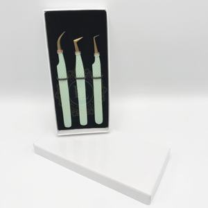 Offre spéciale, emballage de boîte de cartes de revêtement en poudre vert menthe personnalisé, pince à cils en acier inoxydable faite à la main, pointe dorée, vente en gros - Product Image 3