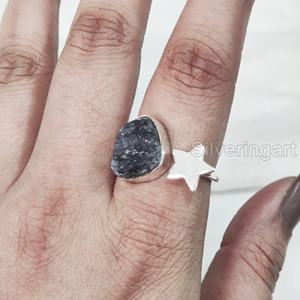 Joyería de piedra áspera Anillo para mujer Tanzanita natural Piedra preciosa cruda Diciembre Piedra natal Estrella Anillo ajustable Anillo de plata esterlina 925 - Product Image 4