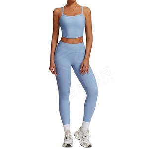 Ensemble de sport et yoga deux pièces pour femme, taille haute, respirant, en Spandex/Nylon, avec soutien-gorge de sport en TISSU INNOSOULANT, faible MOQ - Product Image 5