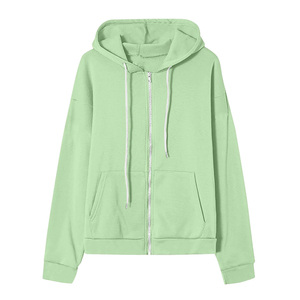 Streetwear brodé 100% coton fermeture éclair femmes sweats à capuche fabricant Baggy goutte épaule fermeture éclair sweats à capuche pour les femmes - Product Image 1