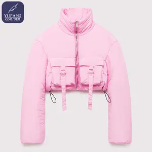 Yufan Custom 2023 Winter Stand Collar Short Drawstring Down Jacket Front Pocket Ladies Down Fashion Functional Down Jacket