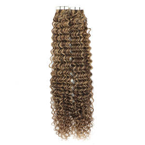 Extensions de cheveux bouclés Remy indiens de type Temple 3C # Mèches châtain brun et blond bronzé 20" 8" étirées - Product Image 1