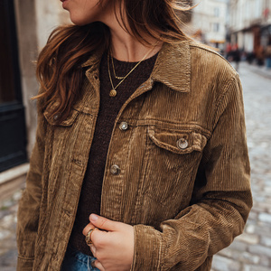 Heavyweight 100% Cotton Corduroy <b>Jacket</b> Women Corduroy Fabric <b>Jacket</b> 100% Cotton <b>Trucker</b> Coat Ladies - Product Image 1