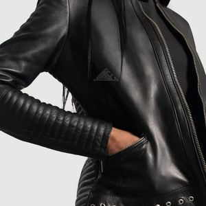 Vestes en cuir de moto pour femmes de haute qualité, vêtements d'extérieur de motard sur mesure élégants pour l'hiver et l'automne, mode féminine - Product Image 6