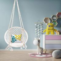 Chaise suspendue en macramé pour enfants, design moderne fait main, 100% corde en coton biologique, écologique, utilisation intérieure et extérieure