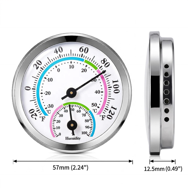 57mm Mini Analog Thermometer Hygrometer for Cigar Humidor Case Precise Temperature Humidity Gauge