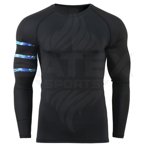 T-shirt de compression à manches longues personnalisé avec logo de surf MMA BJJ, imprimé par transfert thermique, rashguards de Jiu Jitsu anti-UV UPF50+, créez le vôtre - Product Image 1