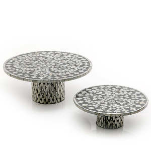 New Design Black Mother of Pearl Inlay <b>Cake</b> <b>Stand</b> Different Customized Size Best Quality 2 Piece Round Shaped at Wholesale Price - Product Image 1