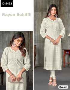 Nuevo diseñador Heavy Rayon Straight Kurti para mujeres colecciones de ropa informal diaria Schiffli trabajo inspirado en ropa India pakistaní - Product Image 6