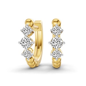 Petite Round Lab Grown Diamond <b>Huggie</b> Earrings 0.50 Ct Tw F-G Color VS Clarity 6 Diamonds 14K <b>Solid</b> <b>Gold</b> Small Click Design - Product Image 3