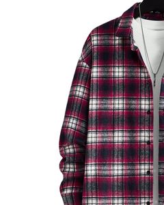 Chemise en flanelle à carreaux pour homme, sur mesure, bordeaux et blanc, boutonnée, manches longues, décontractée, hiver, avec poche poitrine - Product Image 4