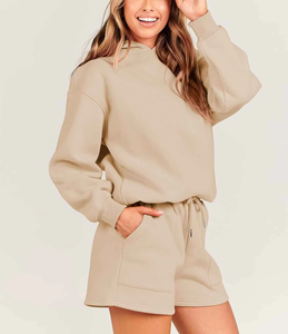 Conjunto de Dos Piezas de Sudadera con Capucha y Pantalones Cortos por Encima de la Rodilla para Mujer, Corte Regular, Tela Suave, Informal, Cómodo, Ropa de Verano - Product Image 3