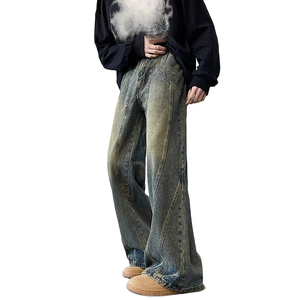 Men's American Retro Overalls Mid Waist Eco-Friendly Heavyweight Denim Jeans Stonewashed Light Distressed Plus Size Loose Casual - Product Image 1