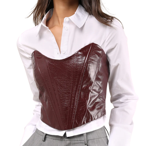 Haut corset en cuir brillant pour femmes haut de fête en cuir véritable métallisé haut corset en cuir sans bretelles fait à la main pour tenue de soirée - Product Image 2