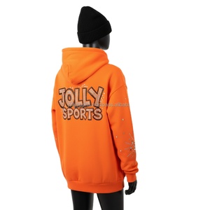 Premium 340 GSM femmes polaire à capuche Orange strass Chenille broderie Logo personnalisé pull sweat femmes bases sweats à capuche - Product Image 5