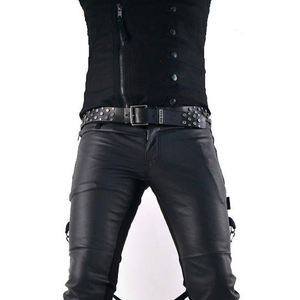 เลกกิ้งหนังฮิปฮอปเอวสูงเซ็กซี่ของผู้หญิงน้ำหนักเบามีกระดุมปิดแบบตรงสำหรับสวมใส่แนวสตรีท & ปาร์ตี้ - Product Image 4