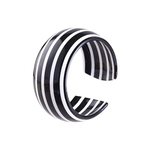 Fancy Geometric Bangle <b>Bracelet</b> Rhodium Plated Alloy Unisex Classic Design Stylish Black White Striped Pattern Party with Woman - Product Image 3