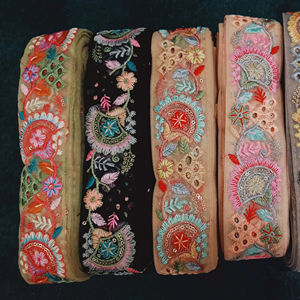 Tela de tul ecológica con ribete de encaje bordado Floral 3D vibrante para boda, moda y decoración del hogar - Product Image 1