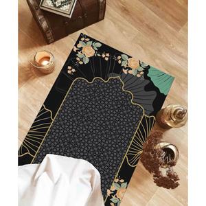 Tapis de prière noir à motifs floraux : Tapis de prière islamique musulman, tapis imprimé, tapis à poils doux - Product Image 1