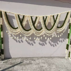Toran de jazmín de flor artificial indio hecho a mano de 8 pies de largo con Loto de madera Sola para bodas DEL SUR DE LA India Diwali Festival Decoraciones - Product Image 1