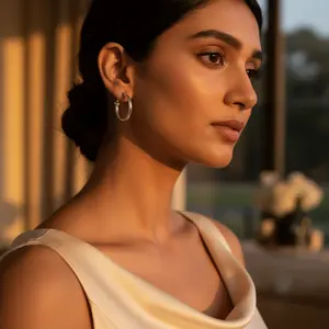 Pendientes de Aro Geométricos con Diamantes en Oro Rosa con Baño de Rodio para Mujer, Modernos y Religiosos para Uso Diario - Product Image 3