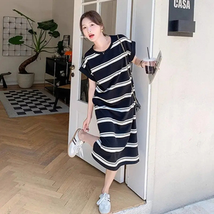 Fashion O-Neck Printed <b>Straight</b> Striped Casual <b>Dresses</b> Female Clothing Summer <b>New</b> Loose Young <b>Style</b> Short Sleeve <b>Dress</b> - Product Image 2