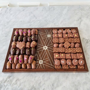 2024 Ramadan & Eid Cadeaux Bohème Chic Nacre Incrustation Plateau Rond En Bois pour Présentoir Au Chocolat Et Dessert Servir - Product Image 1