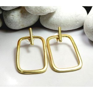 Boucles d'oreilles artisanales en laiton plaqué or, classiques, tendance, géométriques, à motif floral et chiffres, avec pierres en diamant poire, pour les soirées - Product Image 5