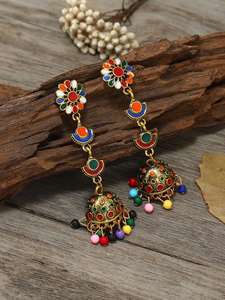 Grosir Pabrik Anting-Anting Lonceng Panjang Berlian Gaya Etnik Retro Berlebihan Anting-Anting Lonceng Jhumka Perhiasan India Besar - Product Image 6