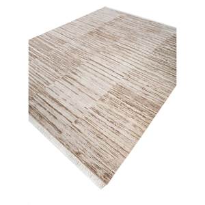 Entropy Ivory Hand Knotted Wool Rugs Enm-8041 Rectangular Striped Pattern for Living Room or <b>Hallway</b> Decorations - Product Image 2