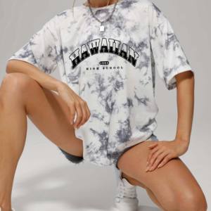 T-shirt à manches courtes pour femmes de haute qualité Logo personnalisé Tie Dye Lavé Respirant Gym Sports Tee O-Neck Street Fashion Summer - Product Image 2