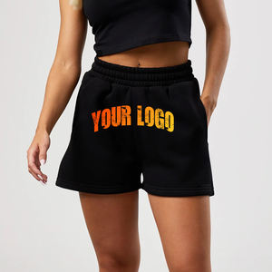 Pantalones cortos de entrenamiento con cintura elástica de ajuste relajado de Color sólido de alta calidad para mujer, pantalones cortos con logotipo impreso personalizado para mujer - Product Image 1