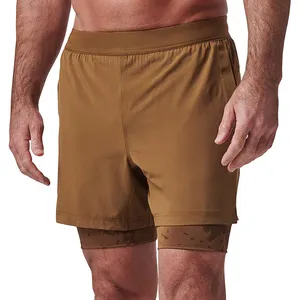 全定制二合一聚酯透气锻炼跑步网眼男士运动短裤配内压缩男士短裤
