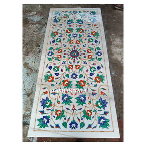 Diseño de flores Incrustaciones de mármol blanco Mesa de comedor Forma rectangular hecha a mano Color blanco Usado Hogar y Hotel Propósito decorativo - Product Image 1